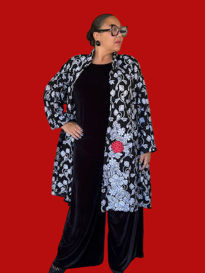 DTH 100% Raw Silk Embroidered Long Jacket