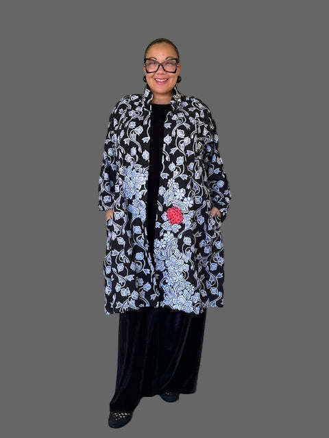 DTH 100% Raw Silk Embroidered Long Jacket