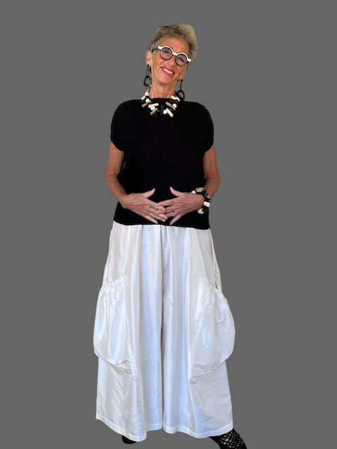 Planet 100% Silk White Shantung Big Pocket Pants