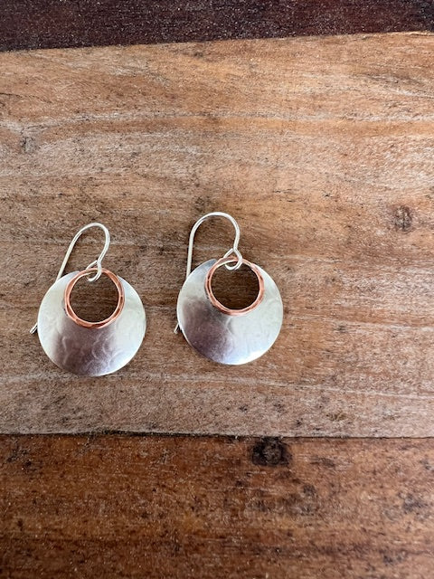 Hand Hammer Silver and Copper Hoops - Posts