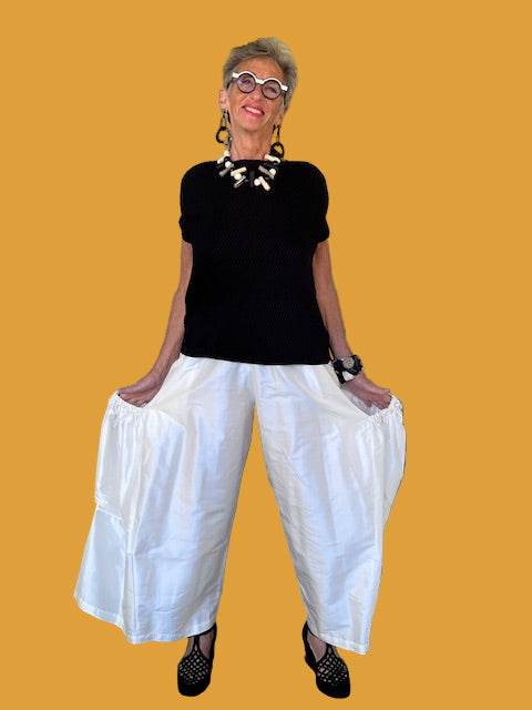 Planet 100% Silk White Shantung Big Pocket Pants
