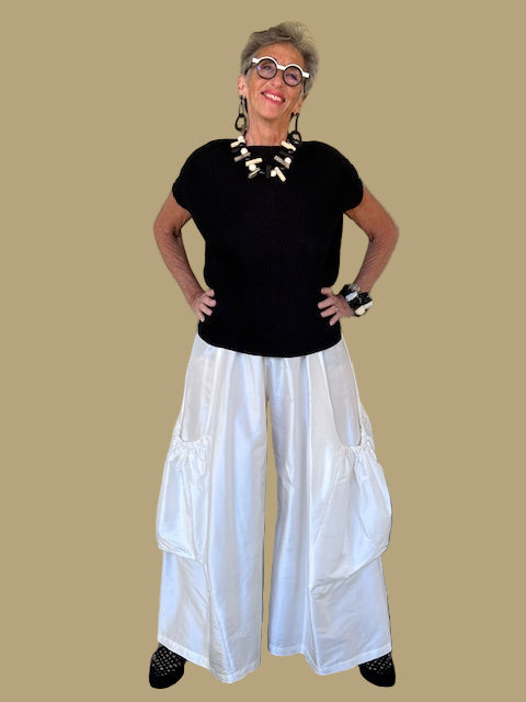 Planet 100% Silk White Shantung Big Pocket Pants