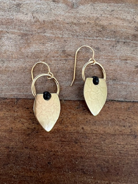 Brass and Onyx Stone Earrings