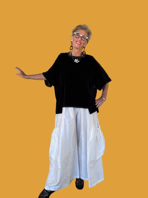 DTH Uneven Hem Stretch Velvet Top