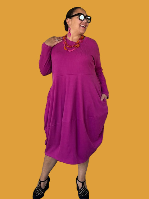 Vanity Couture Fuchsia Dress In Ribbed Knit