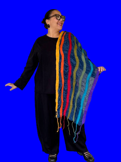 Rainbow Silk and Felted Wool Scarf
