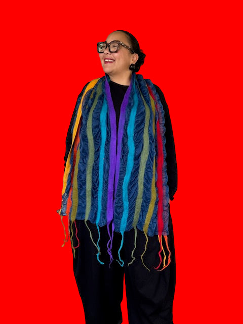 Rainbow Silk and Felted Wool Scarf
