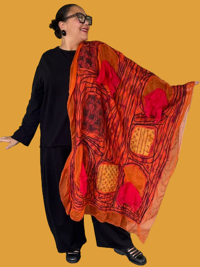 Orange Magic Felted Wool Scarf/Shawl