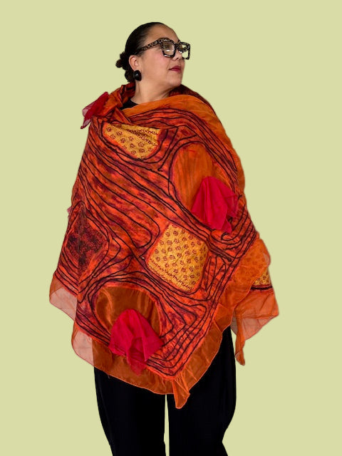 Orange Magic Felted Wool Scarf/Shawl