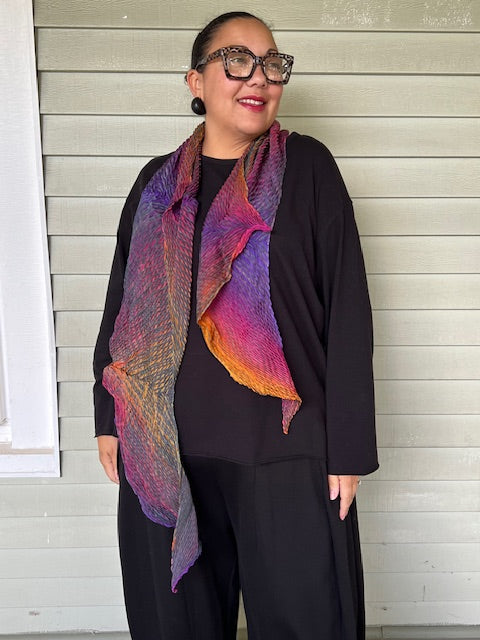 100% Silk Arashi Shibori Scarf - Purple/Red