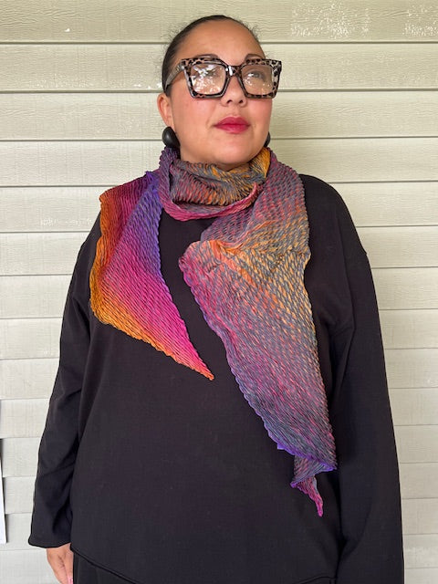 100% Silk Arashi Shibori Scarf - Purple/Red