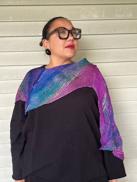 100% Silk Arashi Shibori Scarf -Blue/Greens