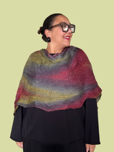 100% Silk Arashi Shibori Scarf -Purples/Yellow