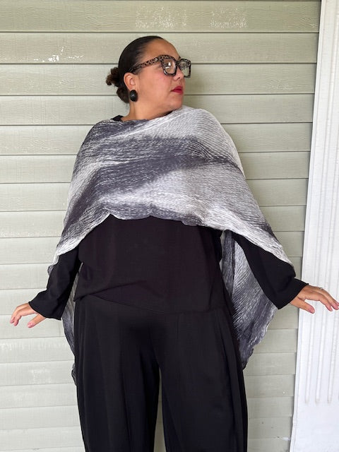 100% Silk Arashi Shibori Scarf - Gray
