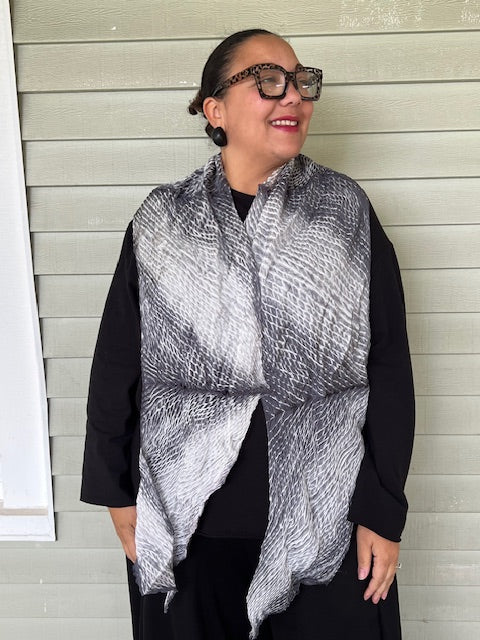 100% Silk Arashi Shibori Scarf - Gray Snakeskin