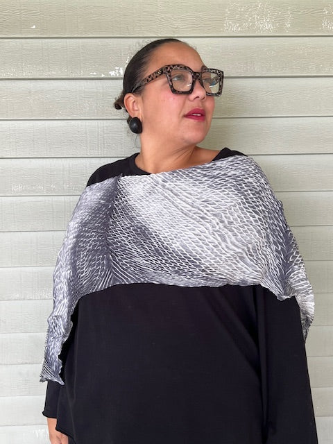 100% Silk Arashi Shibori Scarf - Gray Snakeskin