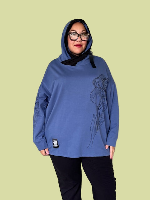100% Cotton Blue Flower Sweatshirt