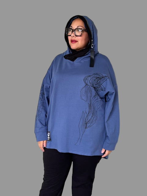 100% Cotton Blue Flower Sweatshirt