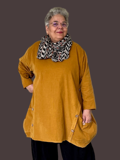 Transparente Corduroy Side Button Top (Black, Red, Mustard, or Green)