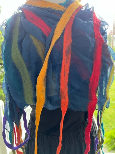 Rainbow Silk and Felted Wool Scarf