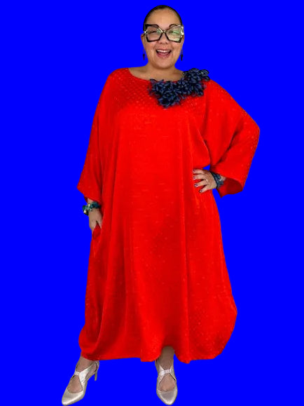 DTH Caftan with Blue Ribbon Chrysanthemum