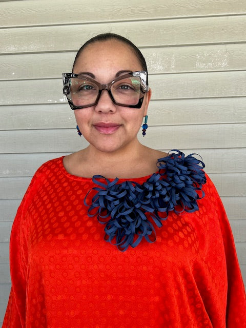 DTH Caftan with Blue Ribbon Chrysanthemum