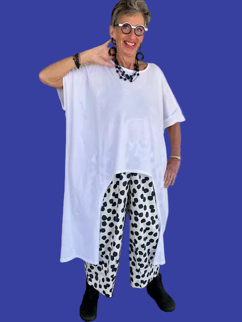 DTH Polka Dot Pleated Hem Cotton Pants ( Navy Blue Dots)