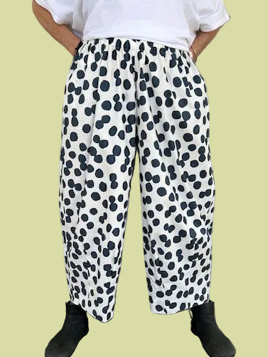 DTH Polka Dot Pleated Hem Cotton Pants ( Navy Blue Dots)