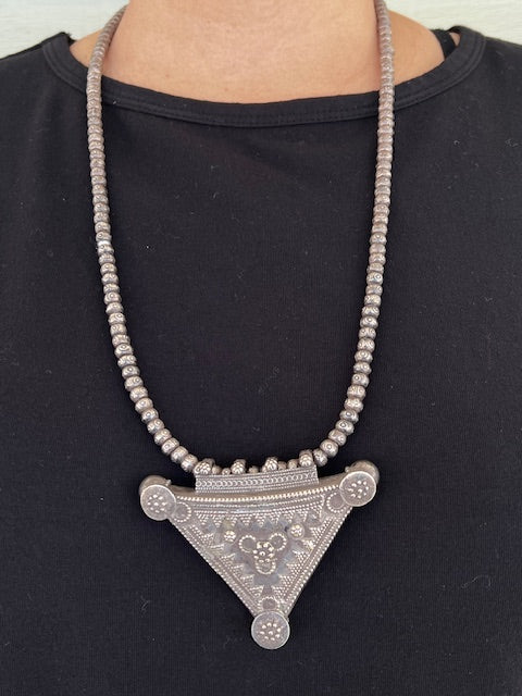 Silver Amulet on Silver Beaded Chain