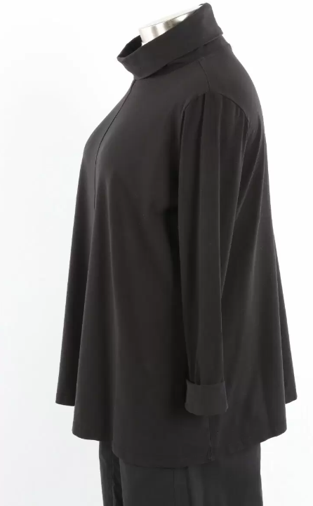 Gerties Long Sleeve Cotton Foldover Turtleneck Top (Black)