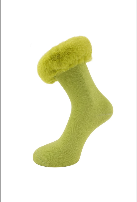 Silk Blend Faux Fur Socks - Chartreuse