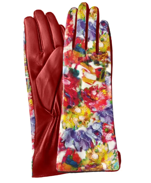 100% Sheepskin Leather Gloves - Abstract Red