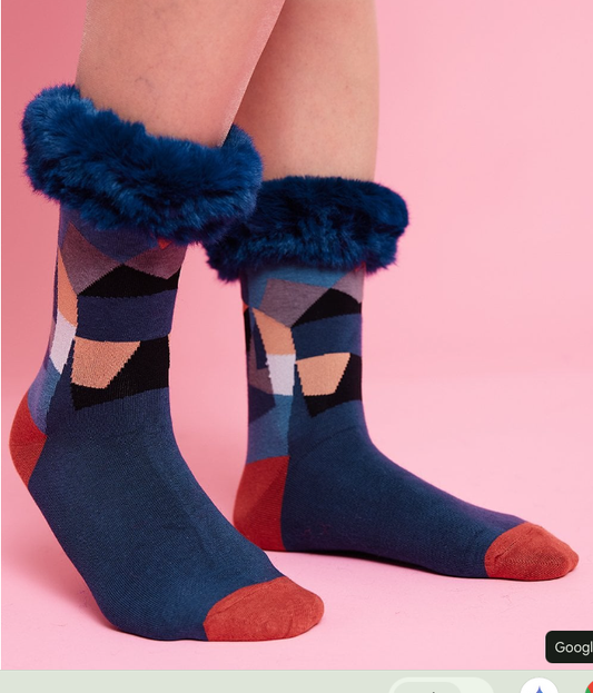 Silk Blend Faux Fur Socks - Blocks