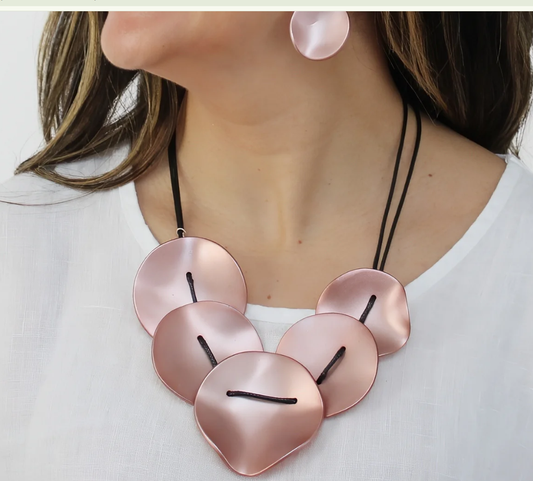 Rose Opaline Drift Necklace and Earrings (Sold as a Set)