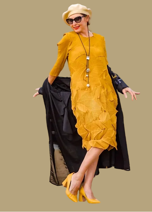 Vanite Couture Pleated Dress (Burnt Orange, Royal Blue, Mustard, Magenta, Pink, or Teal)
