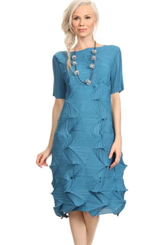 Vanite Couture Pleated Dress (Burnt Orange, Royal Blue, Mustard, Magenta, Pink, or Teal)