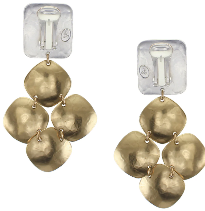 Large Rounded Rectangle with Linked Rounded Squares Clip Earring