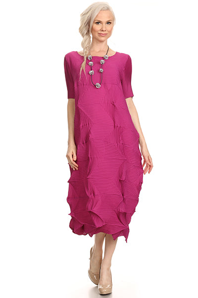 Vanite Couture Pleated Dress (Mustard, Rose, Grey,  Teal,  or Purple)