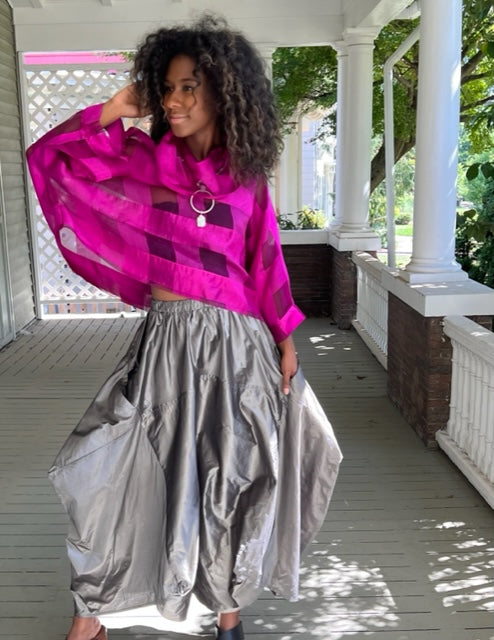 DTH Architect Skirt in 100% Silk Taffeta ( Silver Grey)