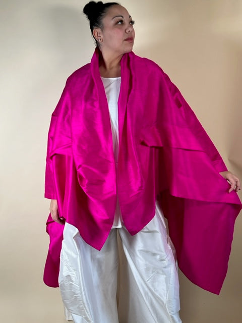 DTH Tucked Open Front Silk Dupioni Jacket (Hot Pink)