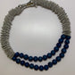 Silver Piano Wire Rings Necklace with Blue Geo Beads,