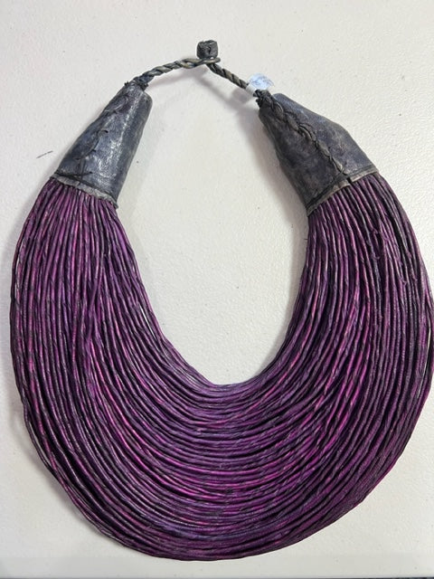 Brightly Colored Multistrand Leather Necklace (Mustard, Purple, or Maroon/Black)