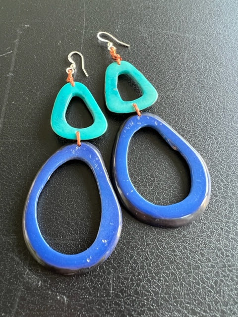 Long Tagua Nut Earrings (Light grey or Blue)
