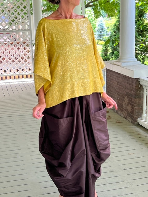 DTH 100% Silk Sequined Cropped Top - Yellow Gold