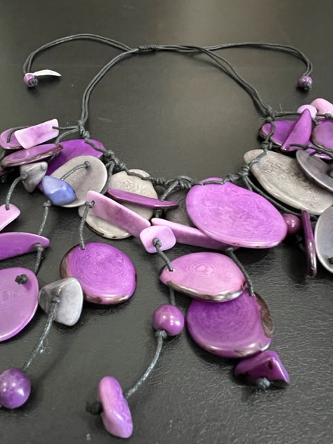 Tagua Slice Cascade Necklace (Tangerine or Purple/Gray)