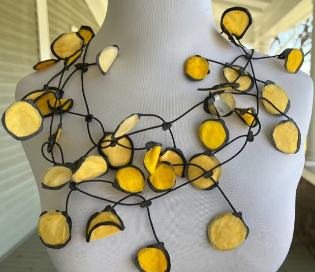 Up-Cycled Rubber and Elastic with Batik Fabric - Yellow