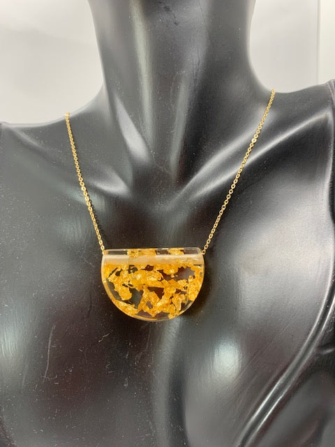 Eco-Resin Necklace w/24 Karat Gold Leaf inlaid – Dem Two Hands