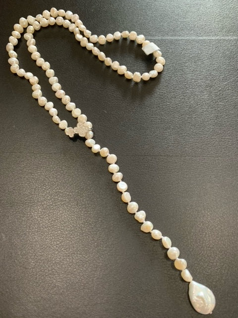 White Hand Knotted Pearls with Adjustable Clasp
