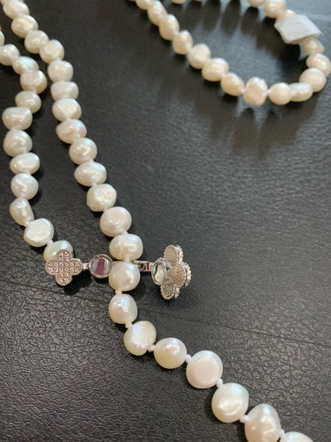 White Hand Knotted Pearls with Adjustable Clasp