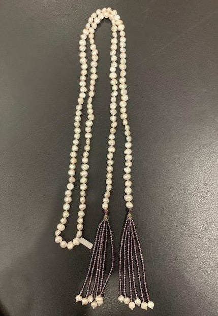 Freshwater Pearl Lariat Necklace with Crystal Tassel (3 colors)